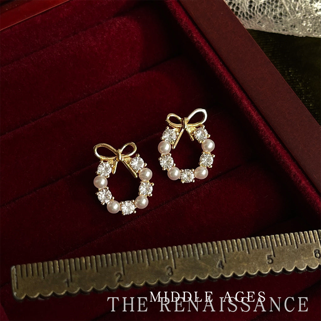 Wholesale Medieval Christmas Series Zircon Bell Bow Earrings